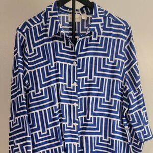 Chicos Size 3 Beautiful Blue Geometric Blouse